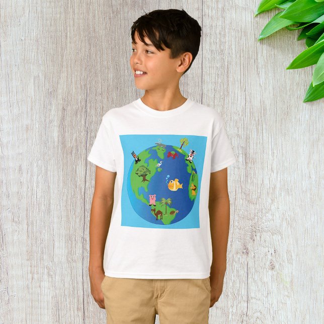 T-shirt Carte du monde animal Mignonne illustration de la  (Créateur téléchargé)