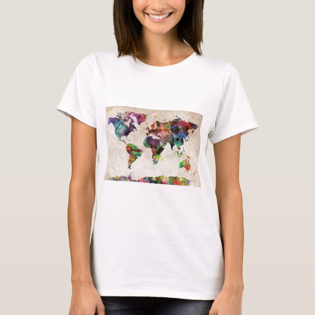 T-shirt Carte du monde Aquarelle urbaine (Devant)