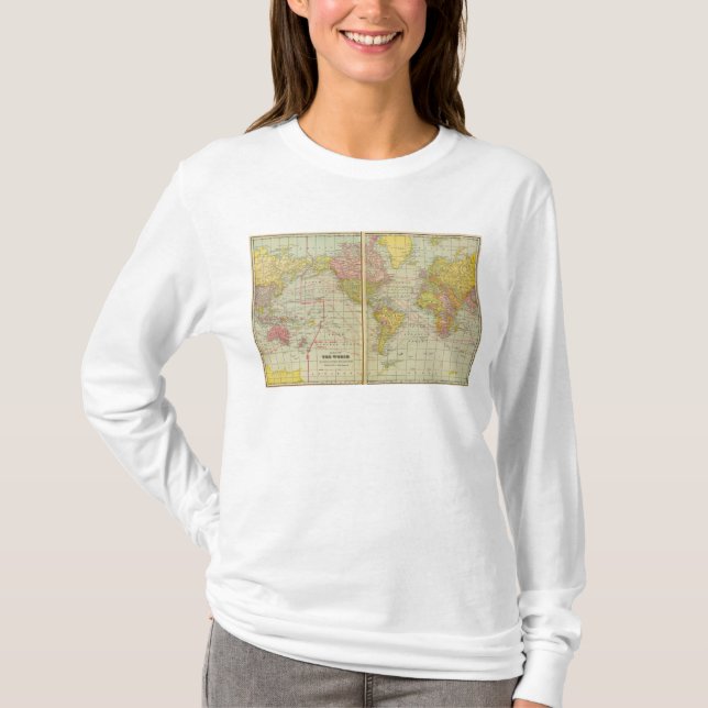 T-shirt Carte du monde avec des voies de navigation (Devant)