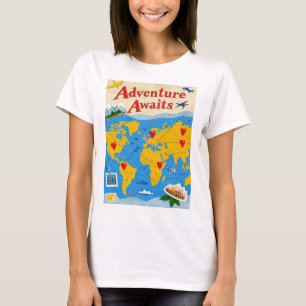 T-shirt Carte du monde avec épingles et points de repère