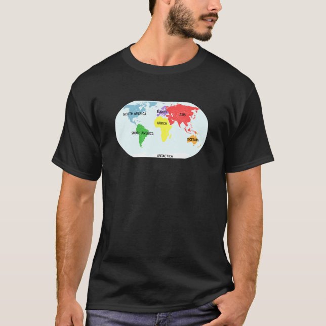 T-shirt Carte du monde avec les 7 continents Enseignants e (Devant)