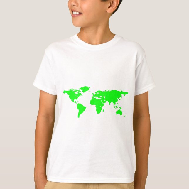 T-shirt Carte du monde blanc vert (Devant)