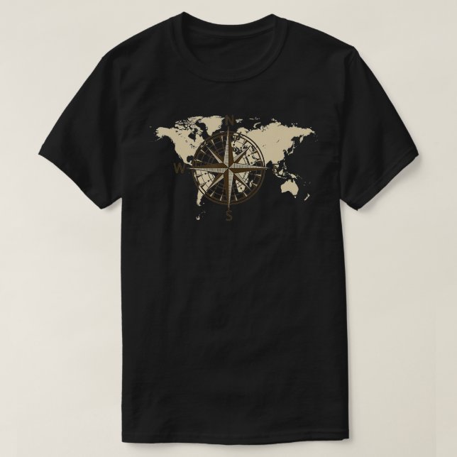 T-shirt Carte du monde Compass Graphisme Voyage Aventure (Design devant)