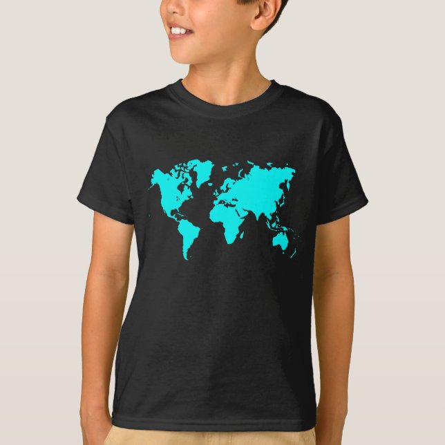 T-shirt Carte du monde - cyan (Devant)