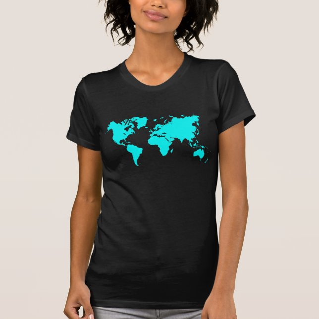 T-shirt Carte du monde - Cyan (Devant)