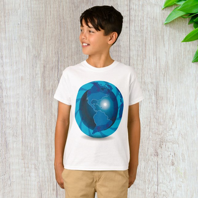 T-shirt Carte du monde Globe terrestre bleu moderne (Créateur téléchargé)