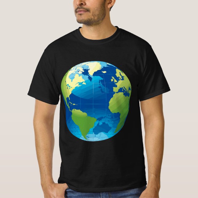 T-shirt Carte du monde Planète Terre Bleu Vert Vert (Devant)