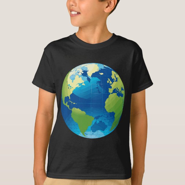 T-shirt Carte du monde Planète Terre Bleu Vert Vert (Devant)