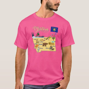 T-shirt Carte du Montana Attraits touristiques Drapeau des