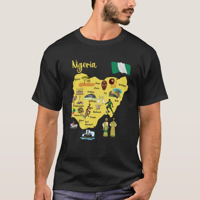 T-shirt Carte du Nigeria Symboles de repère des principale (Devant)