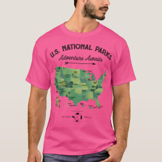 T-shirt Carte du parc national T Vintage - Tous les 63 Nat