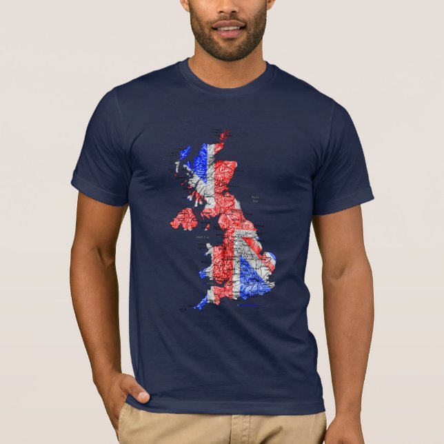 T-Shirt carte du Royaume-Uni aux couleurs du drape (Devant)