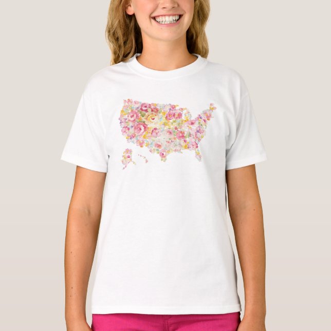 T-shirt Carte Florale Des Etats-Unis (Devant)