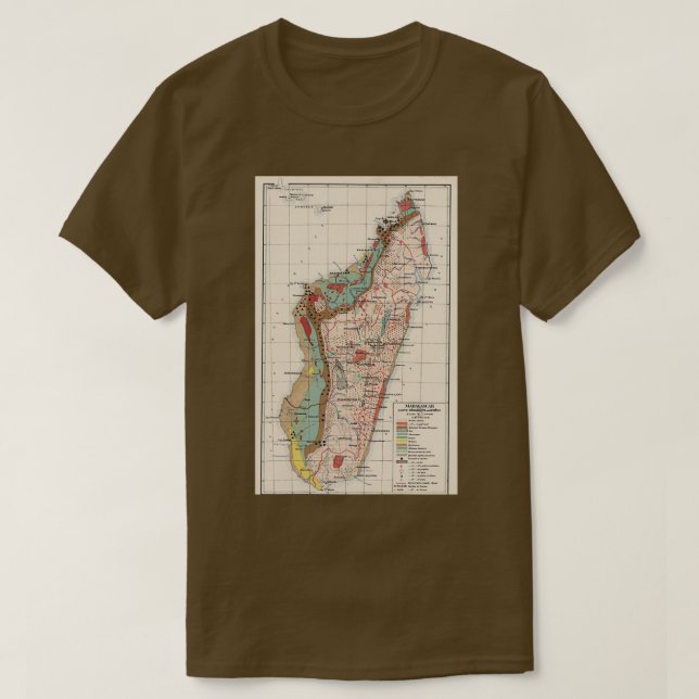T-shirt Carte géologique vintage de Madagascar 1922 (Design devant)