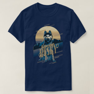 T-shirt Carte graphique rétro Siberian Husky Blue ID754