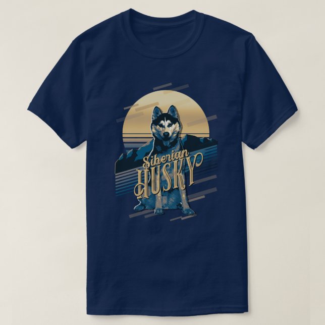 T-shirt Carte graphique rétro Siberian Husky Blue ID754 (Design devant)