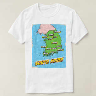 T-shirt Carte illustrée de la Corée du Sud dans le style P