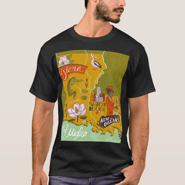 T-shirt Carte illustrée de la Louisiane : faits saillants  (Devant)