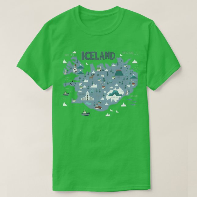 T-shirt Carte illustrée de l'ISLANDE (Design devant)