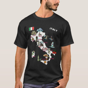 T-shirt Carte illustrée de l'Italie drapeau des grandes vi