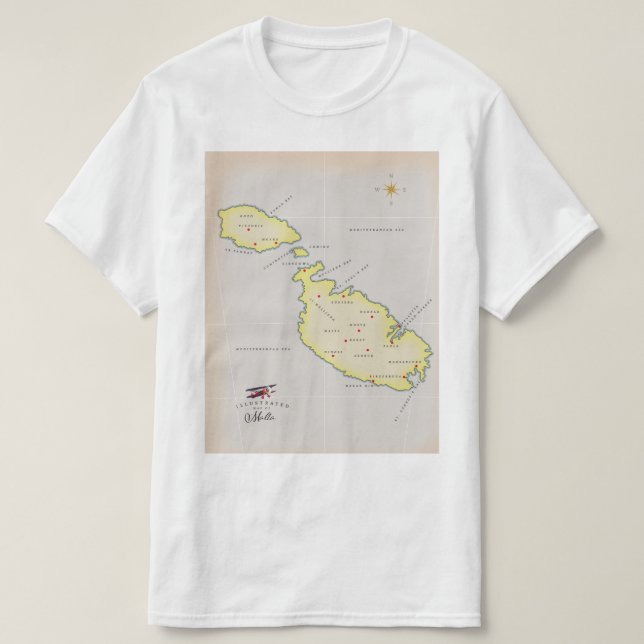 T-shirt Carte illustrée de Malte (Design devant)