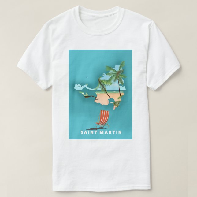 T-shirt Carte illustrée de Saint-Martin. (Design devant)