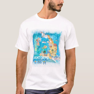 T-shirt Carte illustrée de Santorin Grèce avec ses princip