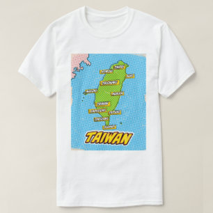 T-shirt Carte illustrée de Taïwan dans le style Pop Art