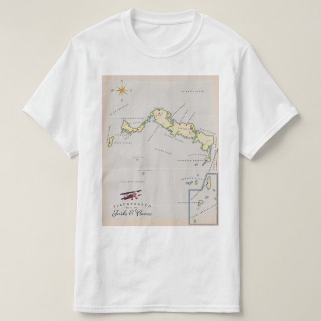 T-shirt Carte illustrée de Turks and Caicos (Design devant)
