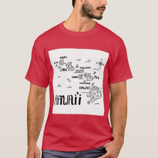 T-shirt Carte illustrée Hawaii noir et blanc