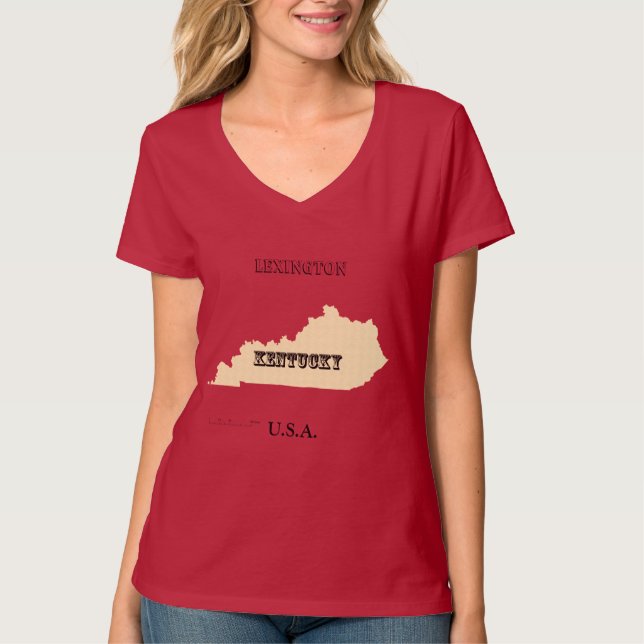 T-shirt - Carte Kentucky avec la ville (Devant)