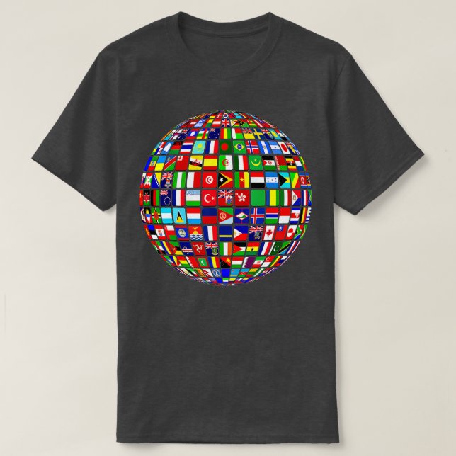 T-shirt Carte mondiale des drapeaux internationaux (Design devant)