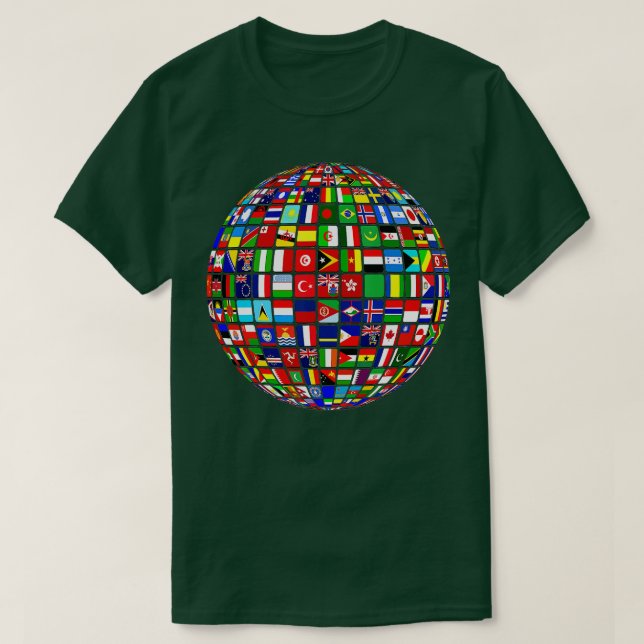 T-shirt Carte mondiale des drapeaux internationaux (Design devant)
