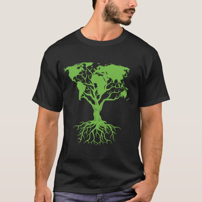 T-shirt Carte Mondiale Forêt d'arbre Sauvez le terrain de  (Devant)