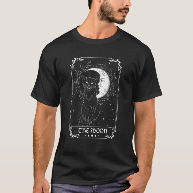 T-shirt Carte Moon Tarot Crescent Moon Et Chat Hallowee (Devant)