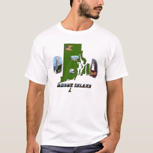 T-shirt Carte, photos et texte de l'île de Rhode (Devant)