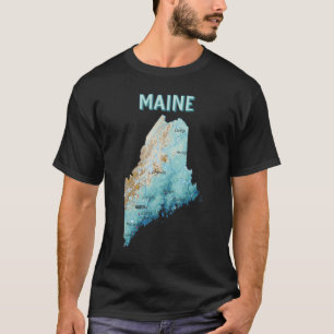 T-shirt Carte physique de l'État du Maine Grandes villes