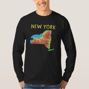 T-shirt Carte Physique Des Grandes Villes De New York Lacs
