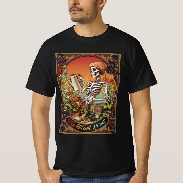 T-shirt Carte Plante Lover Tarot Skeleton Skull Flowers (Devant)