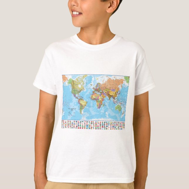 T-shirt Carte politique du monde avec des drapeaux (Devant)