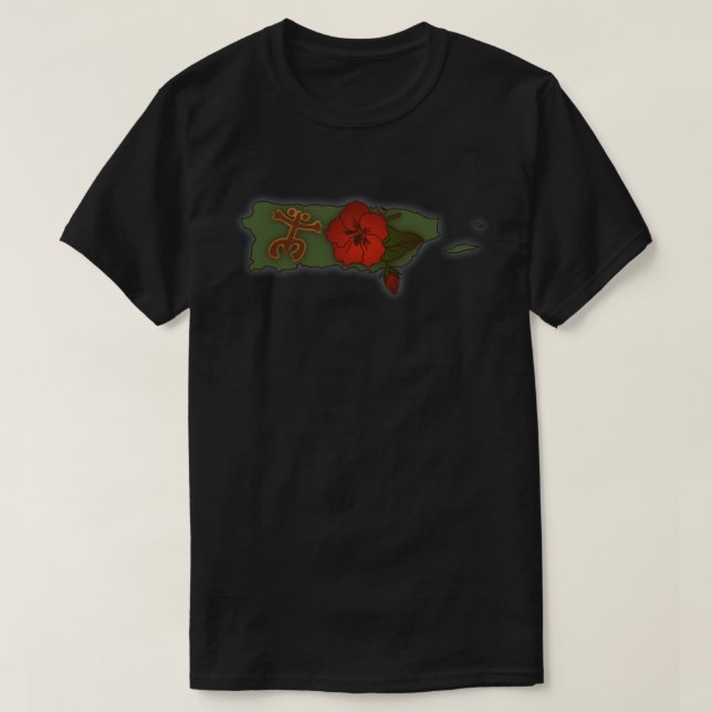 T-shirt Carte Porto Rico Boricua Coqui Taino Flower T-Shir (Design devant)