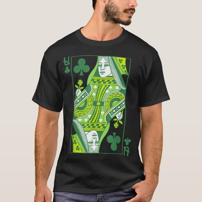 T-shirt Carte reine de trèfle jour de la Saint-Patrick bot (Devant)