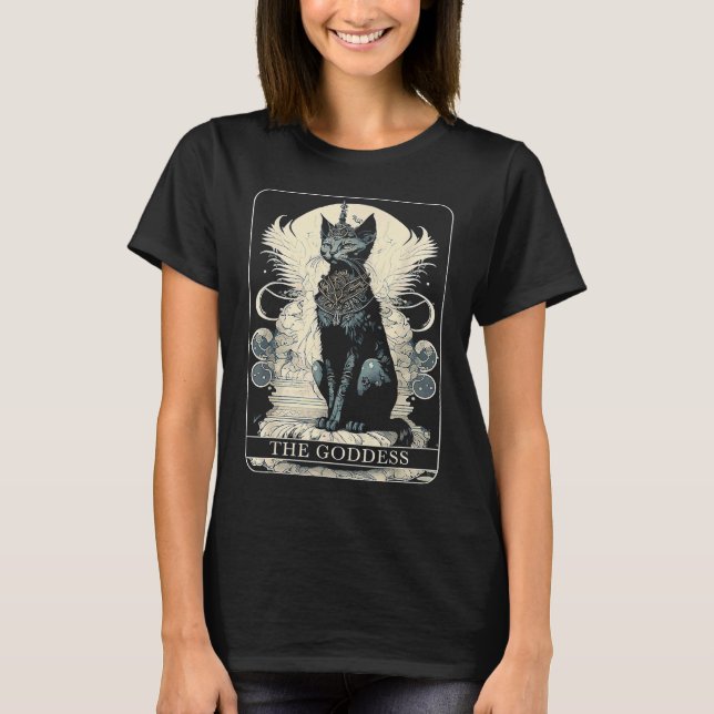 T-shirt Carte Tarot Chat Goddess Black Chat (Devant)