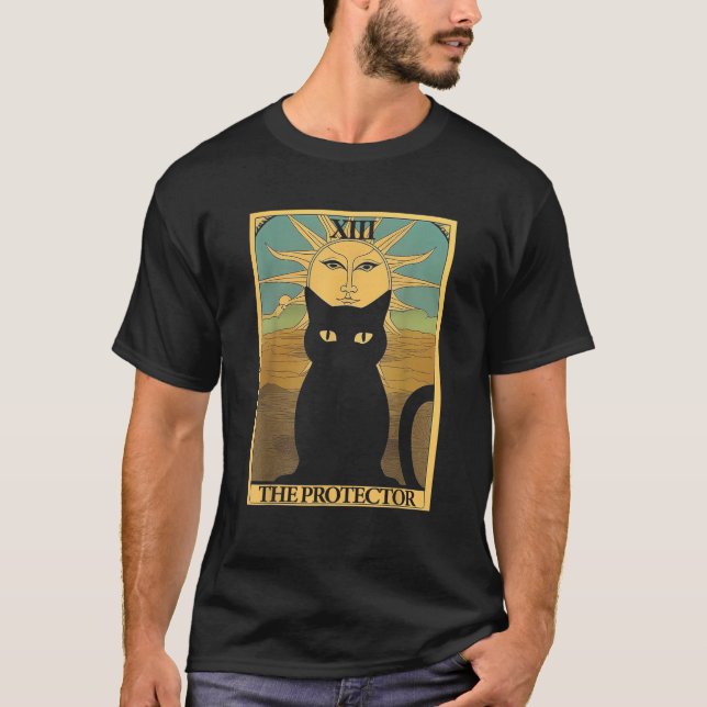 T-shirt Carte Tarot Chat Noir Le Protecteur pour Hommes Fe (Devant)