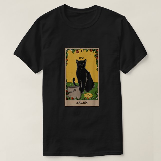 T-shirt Carte Tarot Chat Noir Salem Athée Occulte Pagan Wi (Design devant)