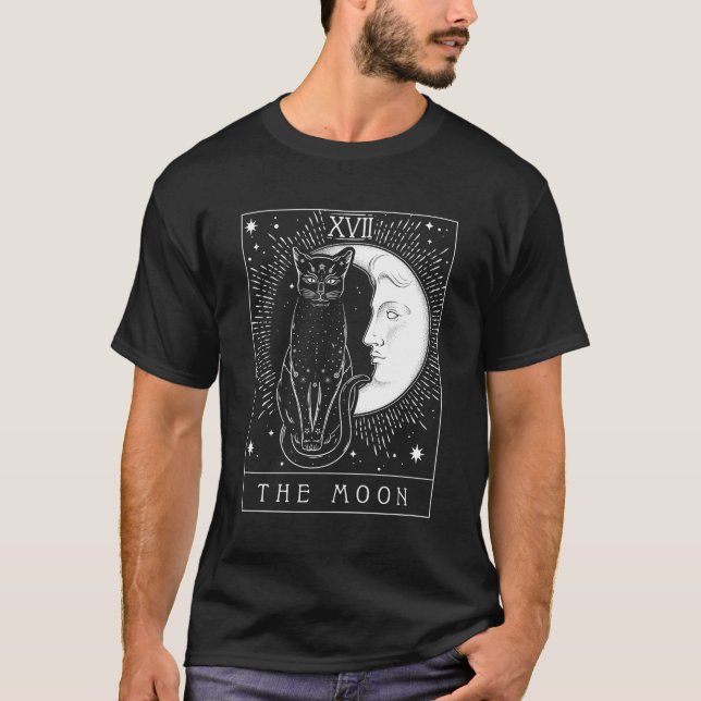T-shirt Carte Tarot Crescent Lune Et Chat (Devant)