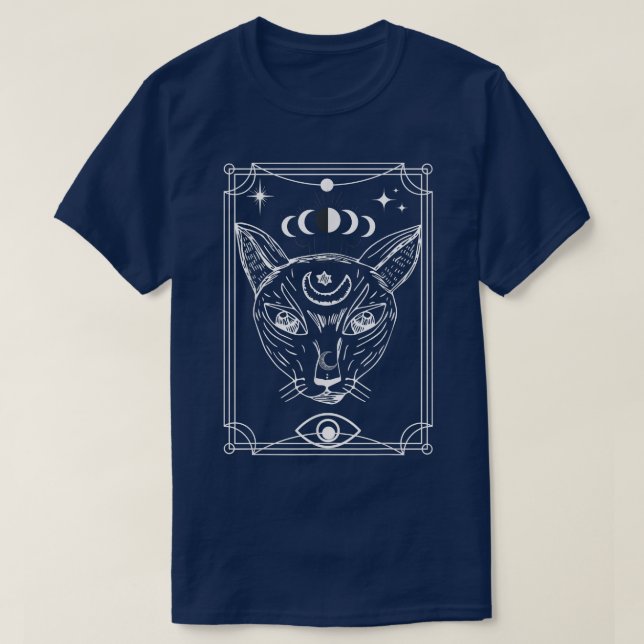 T-shirt Carte Tarot Crescent Lune Et Chat  (Design devant)
