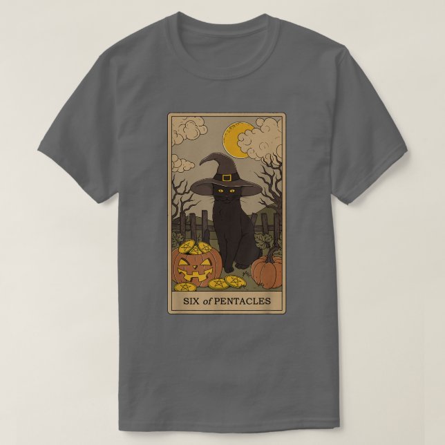 T-shirt Carte Tarot Crescent Moon Et Casquette Chat Noir T (Design devant)