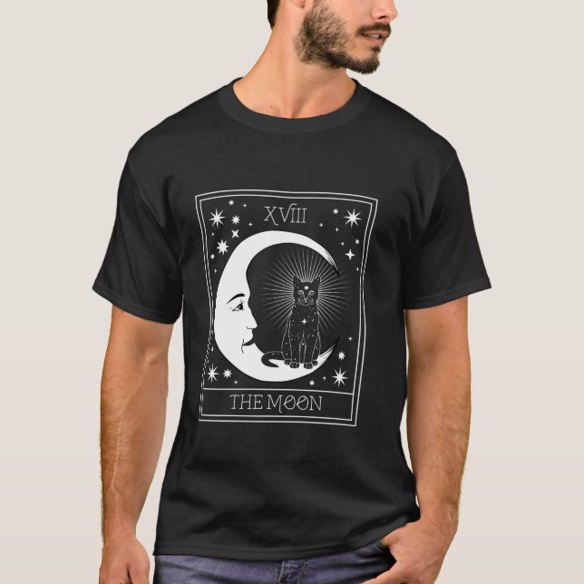 T-shirt Carte Tarot Croissant Lune et Chat Noir Graphique  (Devant)