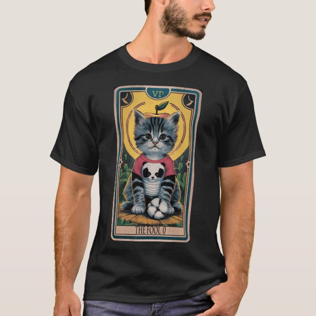 T-shirt Carte Tarot d'un chat : L'idiot. (Devant)